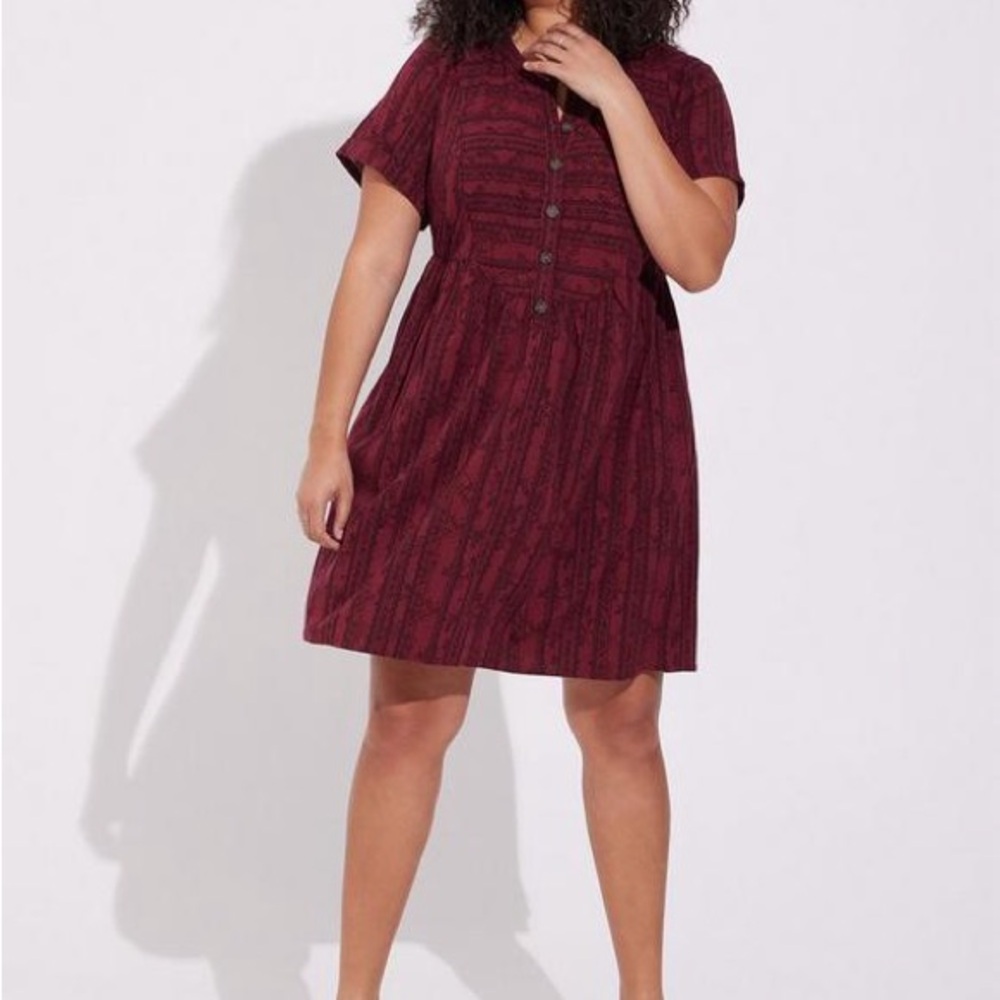 Torrid Mini Rayon Slub Button Front Fit N Flare Dress Size 1